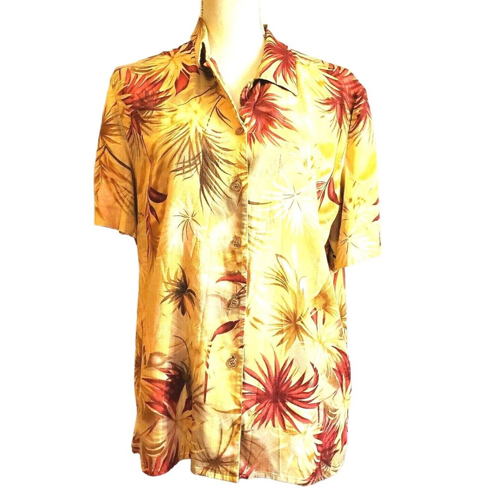 Leslie Fay Haberdashery Tropical Print Top Short Sleeves Size 12 Soft Vintage